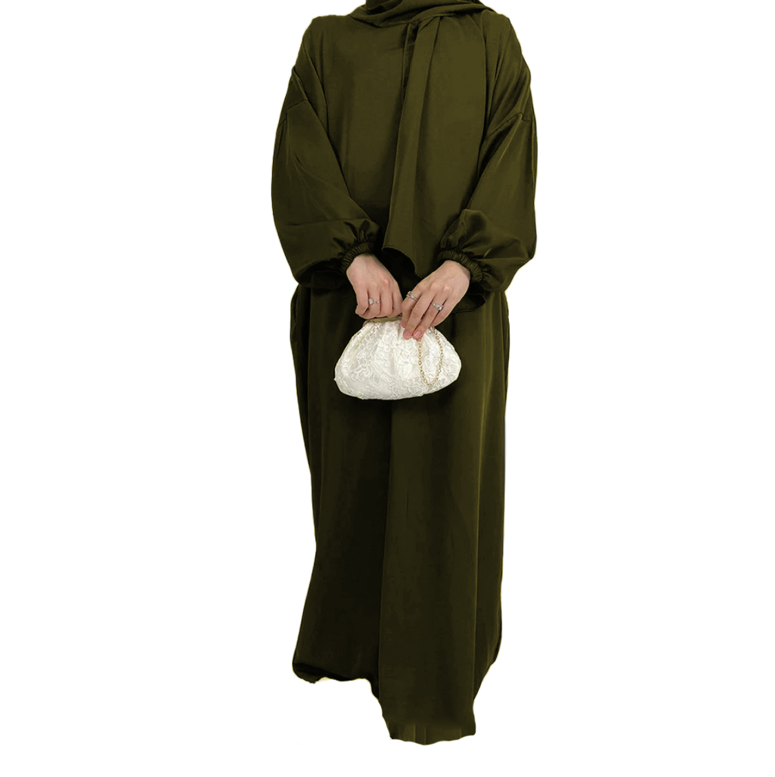 Army Green - Prayer Abaya with Attached Hijab