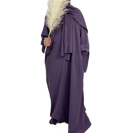 Purple - Prayer Abaya with Attached Hijab